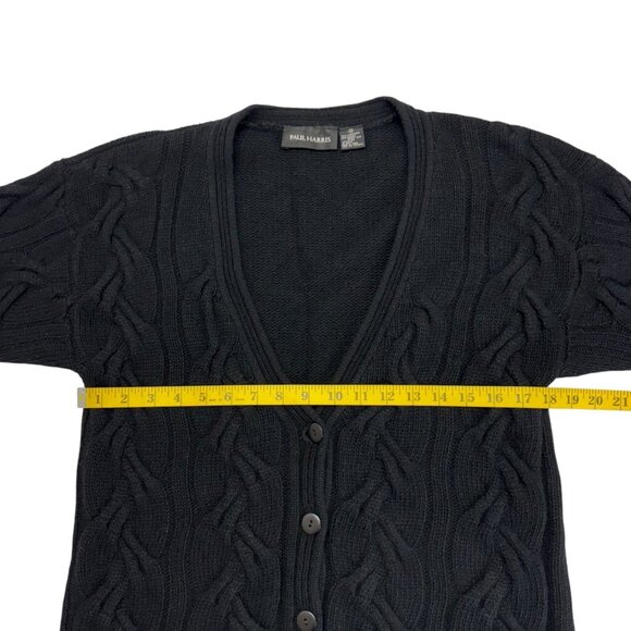 Paul Harris Lambswool Cardigan Sweater Black Cable Knit Womens Size M - Picture 4 of 9